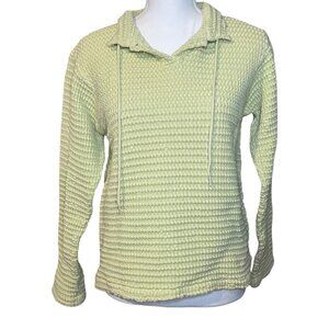 Coldwater Creek Green Oversized XS 100% Cotton Waffle Knit Pullover Cabin Beach